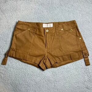 Baby Phat Women's Brown Linen Blend Shorts with Gold‎ Cat Charm Size 7 NWT